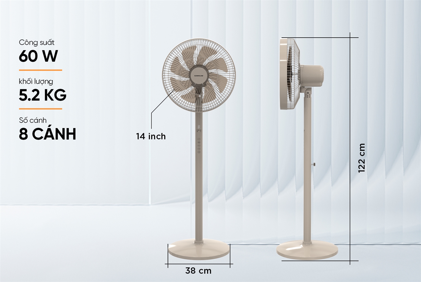 QUẠT ĐỨNG SUNHOUSE 8 CÁNH SHD7346B