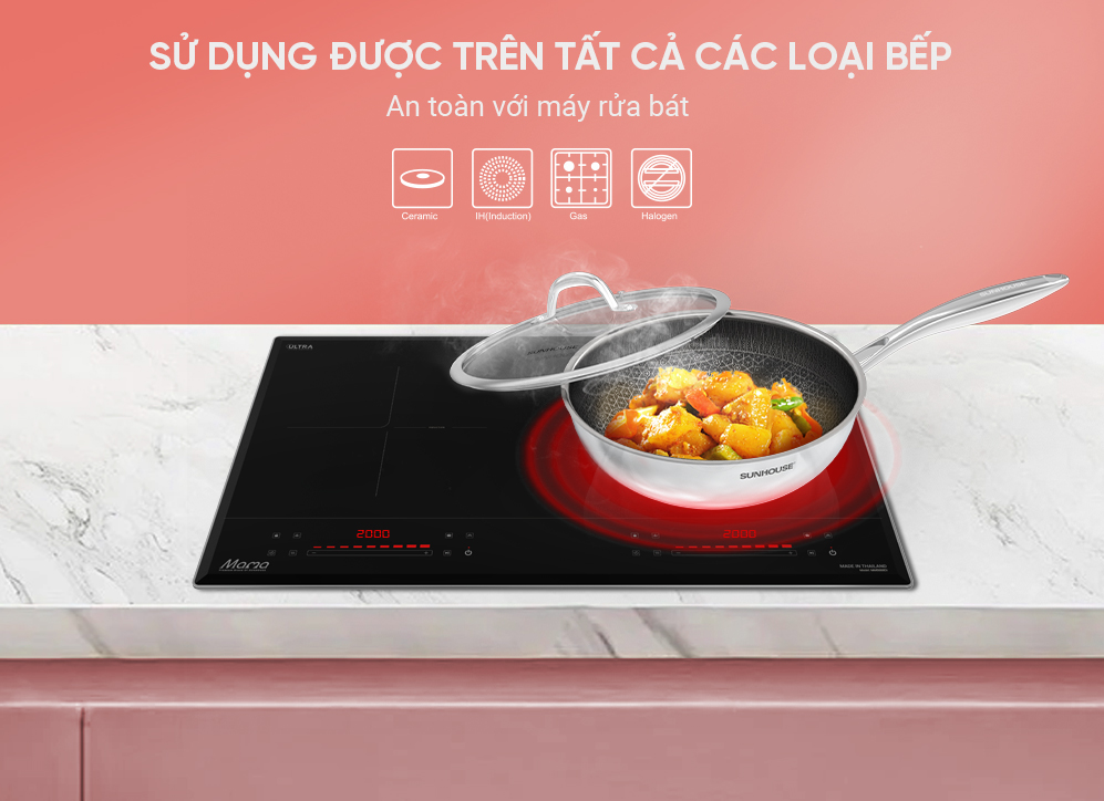 CHẢO XÀO INOX LIỀN ĐÁY HYBRID SUNHOUSE HEALTHY IN28M8VK