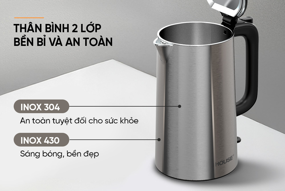ẤM SIÊU TỐC INOX 2 LỚP 2L SUNHOUSE SHD1396
